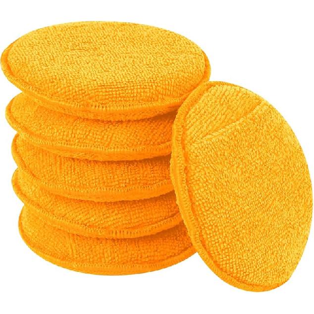 Hovom 6PCS Microfiber Wax Applicator, 5" Round Applicator Pads, Soft Automotive Waxing Foam Pads, Buffing Pads For Car Cleaning, Polishing And