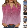 Damen T-Shirt Print Knopf Langarm Täglich Wochenende Mode Basic V-Ausschnitt Regulär Oberteil