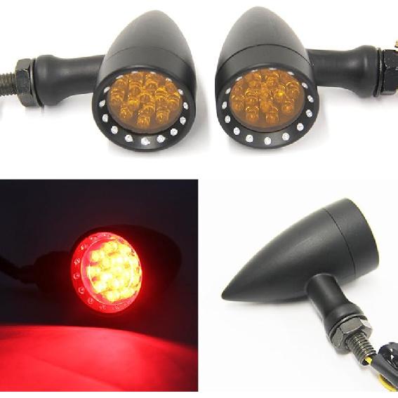 Rich Choices 2pcs Amber CNC Motorcycle Bullet LED Turn Signal Light Blinker Indicator Front Rear Tail Light Compatible with Honda HarleyYamaha Suzuki Red light