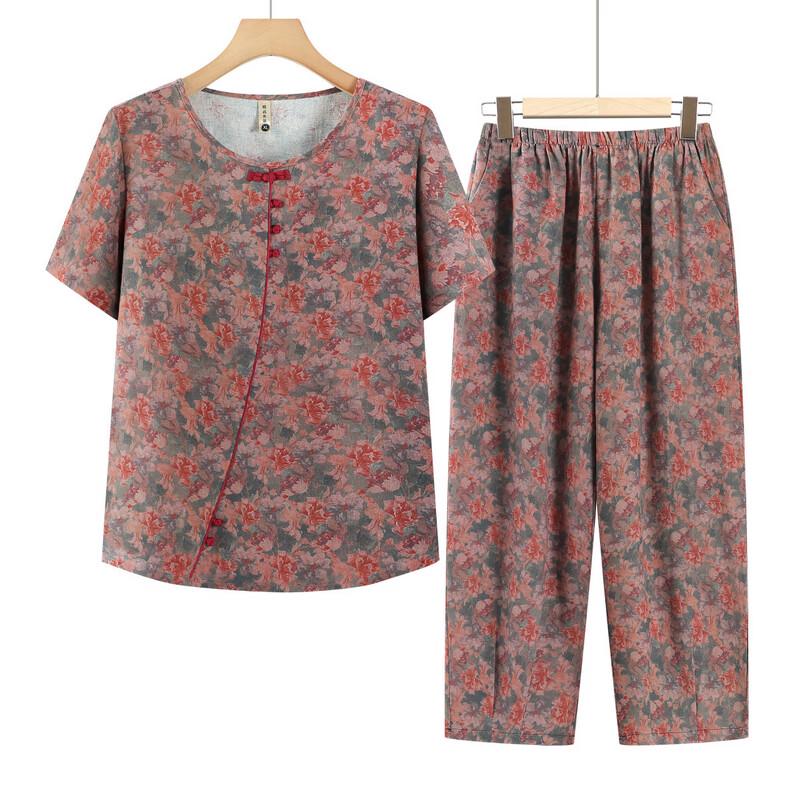 YUZHAOLIN Women's Floral Short-Sleeve Two-Piece Set