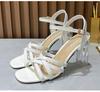 Heel Femmes Sexy Talons Clairs Sandales Pantoufles Dames Croix Sangle Boucle Chaussures