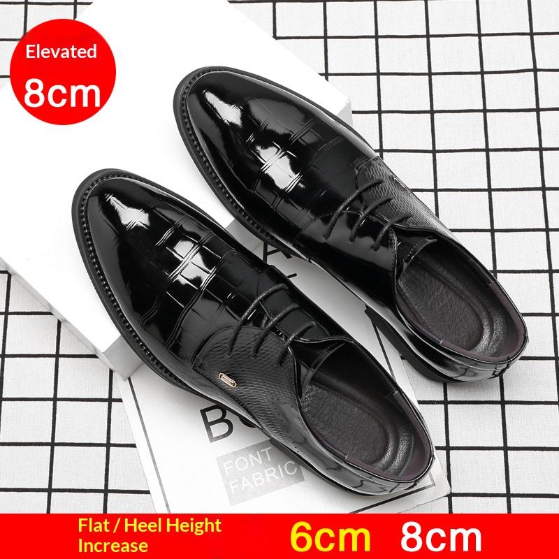 Mens Elevator Shoes 6/8CM Height Increase Invisible Hidden Formal Oxford Derby Leather Dress Shoes for Wedding Business Lace Up