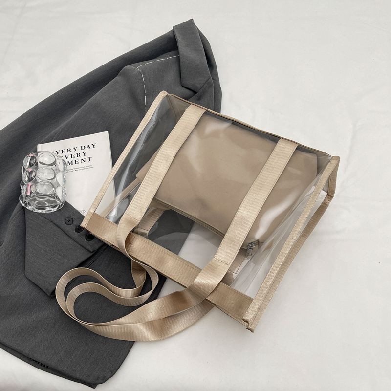 

Personalized large-capacity tote bag, new summer transparent jelly shoulder handbag, casual and simple mother and child bag for class хаки