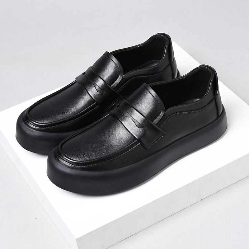 Men Casual Platform Shoes Slip-on Driving Shoe Business Office Dresses Black Tide Original Leather Loafers Breathable Footwear