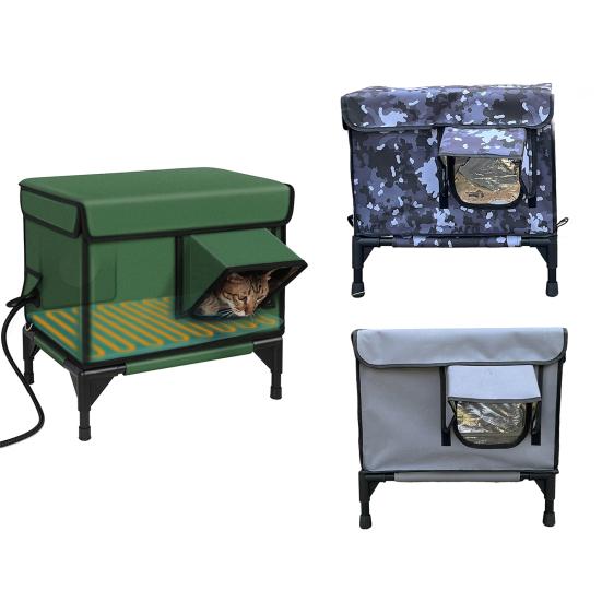 Heated Cat House Outdoor Large Weatherproof Kitty Shelter Winter Insulated Cat Bed