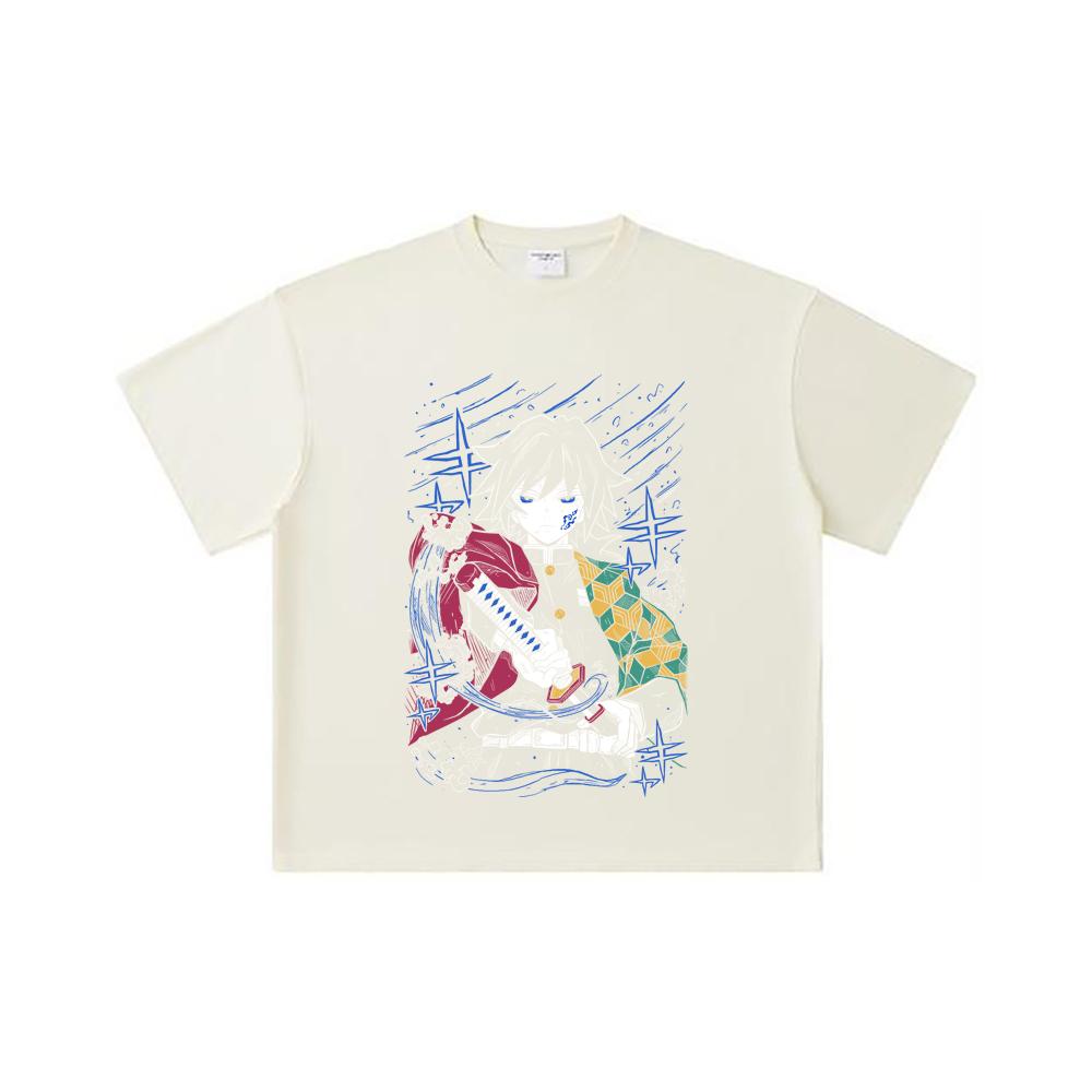 

Хлопковая футболка унисекс плотностью 260 г/м², двойная пряжа, 32 нити, 100% хлопок, с принтом Demon Slayer V47 Томиока, тяжелый хлопок S абрикосовый