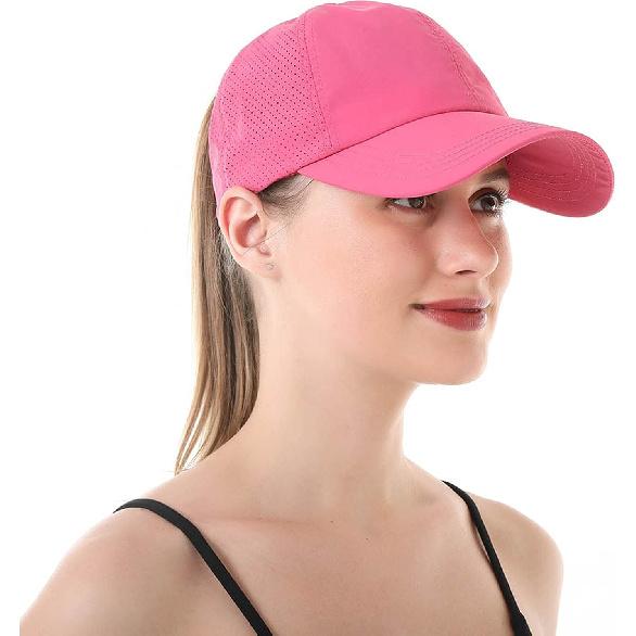 HGGE Womens Criss Cross Ponytail Baseball Cap High Messy Bun Ponycap Trucker Hat Quick Drying Mesh Dad Hat for Outdoor Sports