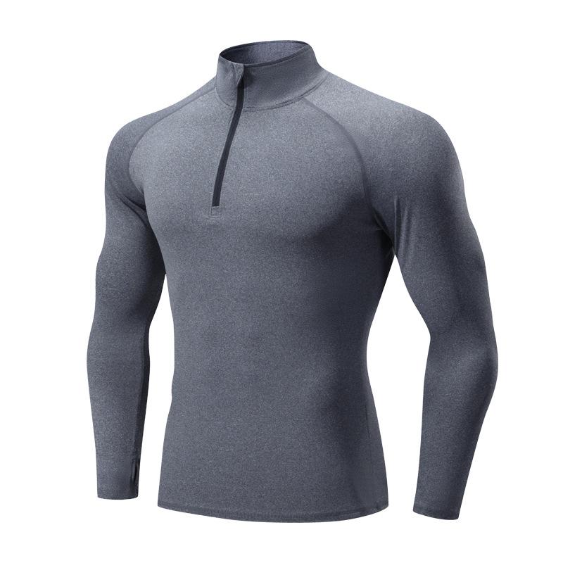 Men's Spring Autumn High Elastic Turtleneck Sports Fitness Shirt Long Sleeve Half Zipper Basketball Running Workout Top