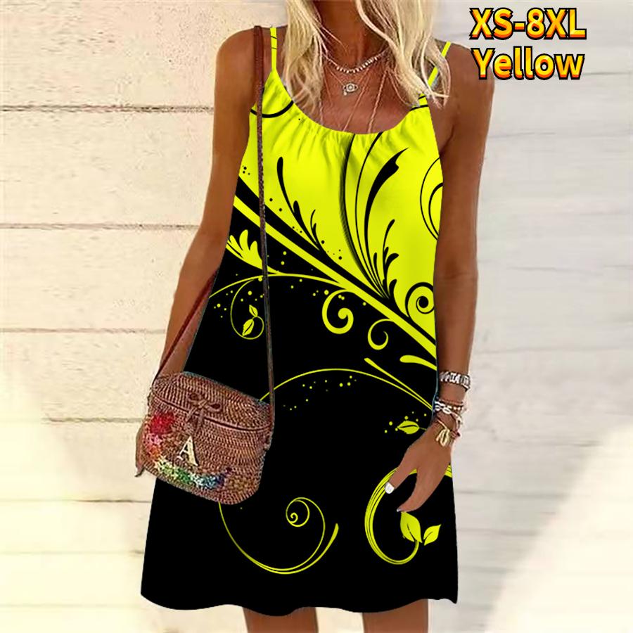 

Женское мини-платье с цветочным принтом и травой, праздничное платье без рукавов, летнее пляжное платье, сарафан 3XL жёлтый