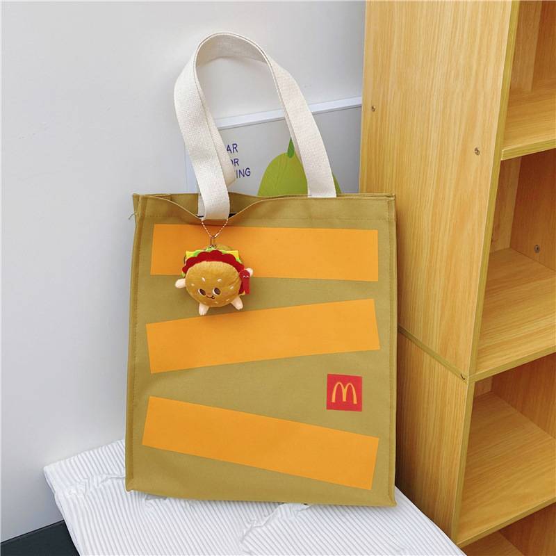Rucsac din Pânză de Bumbac cu Imprimeu cu Litere Mcdonalds Pentru Studenți, cu Durabilitate și Buzunar Interior