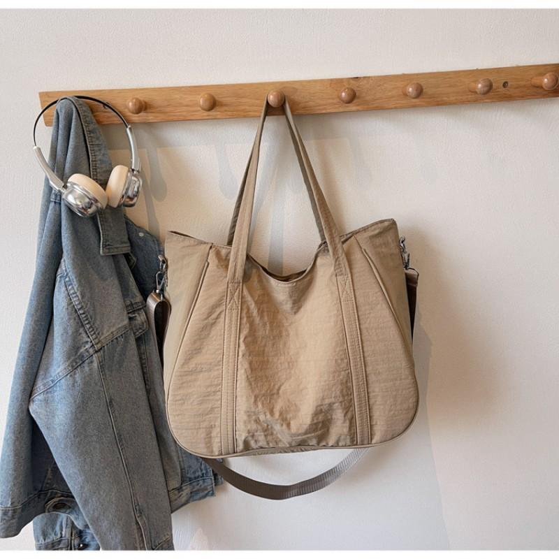 New Nylon Cloth Bag Fashionable Japanese Simple Solid Color Shoulder Commuting All-matching Large-capacity Tote