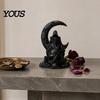Moon Spirit Wizard Statue 3D Printed Figurine, Gothic Dark Decor Aesthetic Room Accessories with Skull Crescent Base, Halloween Tabletop Decoration