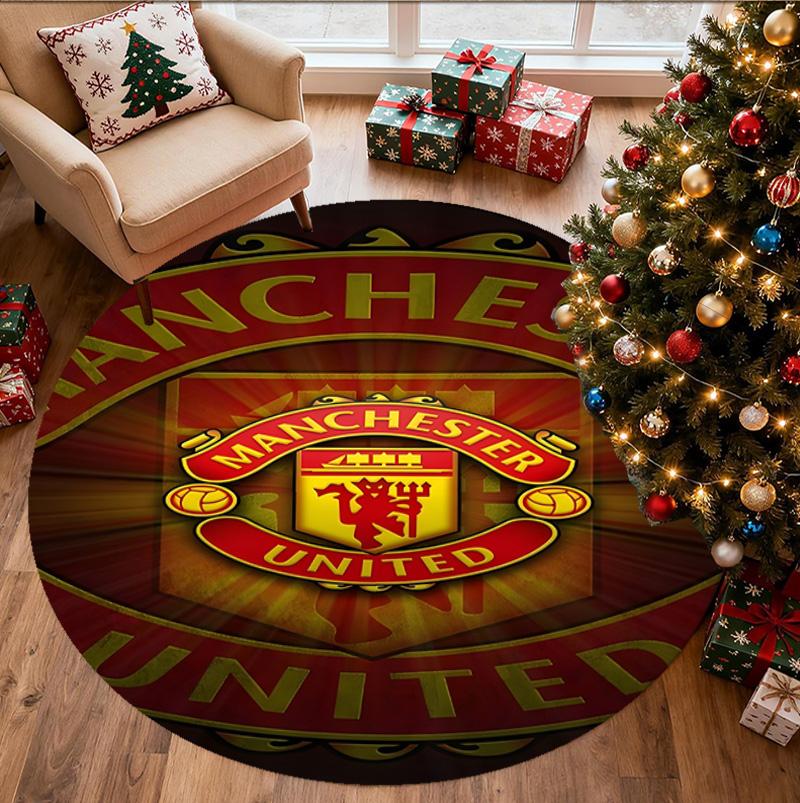 Tappeto Rotondo con Motivo Manchester United F.C, Tappetino da Interno/Esterno, per Picnic, Sala Giochi, Camera da Letto, Ufficio, Soggiorno, Tappeto Decorativo per la Casa, Regalo di Compleanno