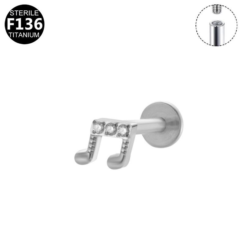 Titanium Alloy Zirconia Heart Lightning Piercing Stud with Internal Thread