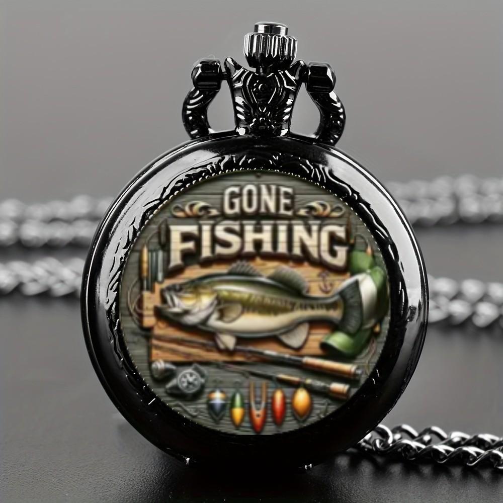 

Unique Gone Fishing Pattern Design Quartz Pocket Watch with Pendant Chain - World Time Feature, Great Gift for Men and Teens чёрный