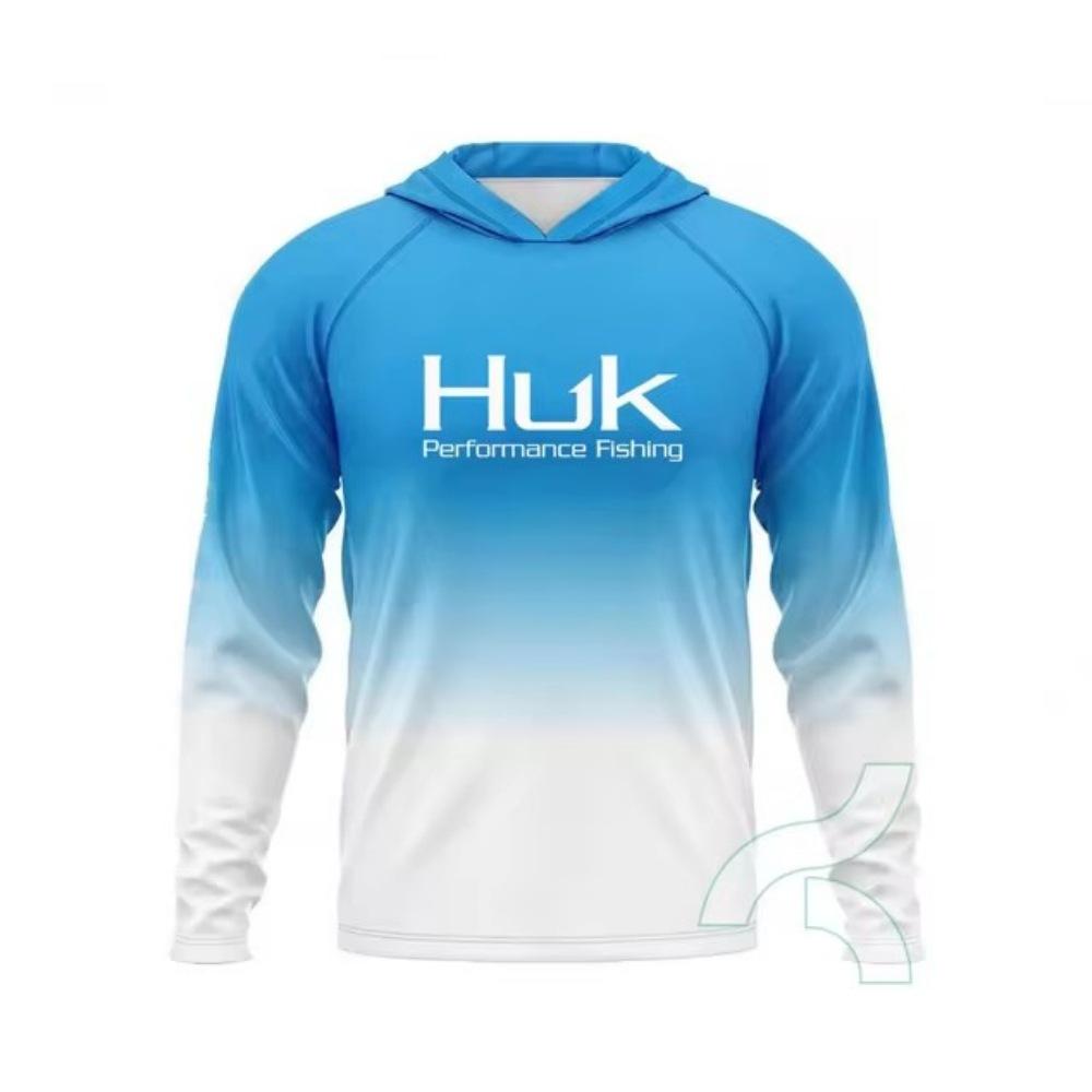 2024 new HUK hooded fishing suit UPF50 + long-sleeved breathable sunscreen quick-drying fishing T-shirt, fishing shirt XXS