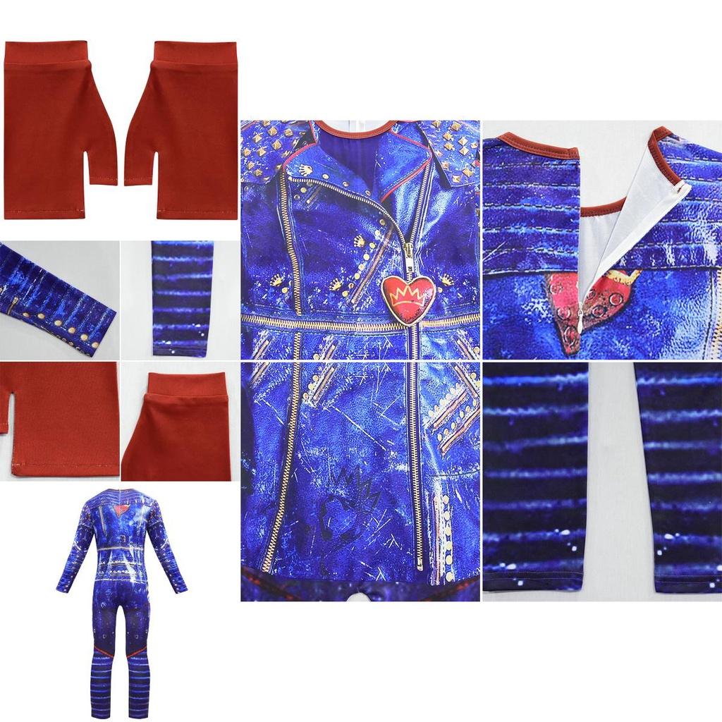 Descendants 3 Evie Cosplay Costume For Kids With Elegant Blue Full Body Jumpsuit And Back Zipper
