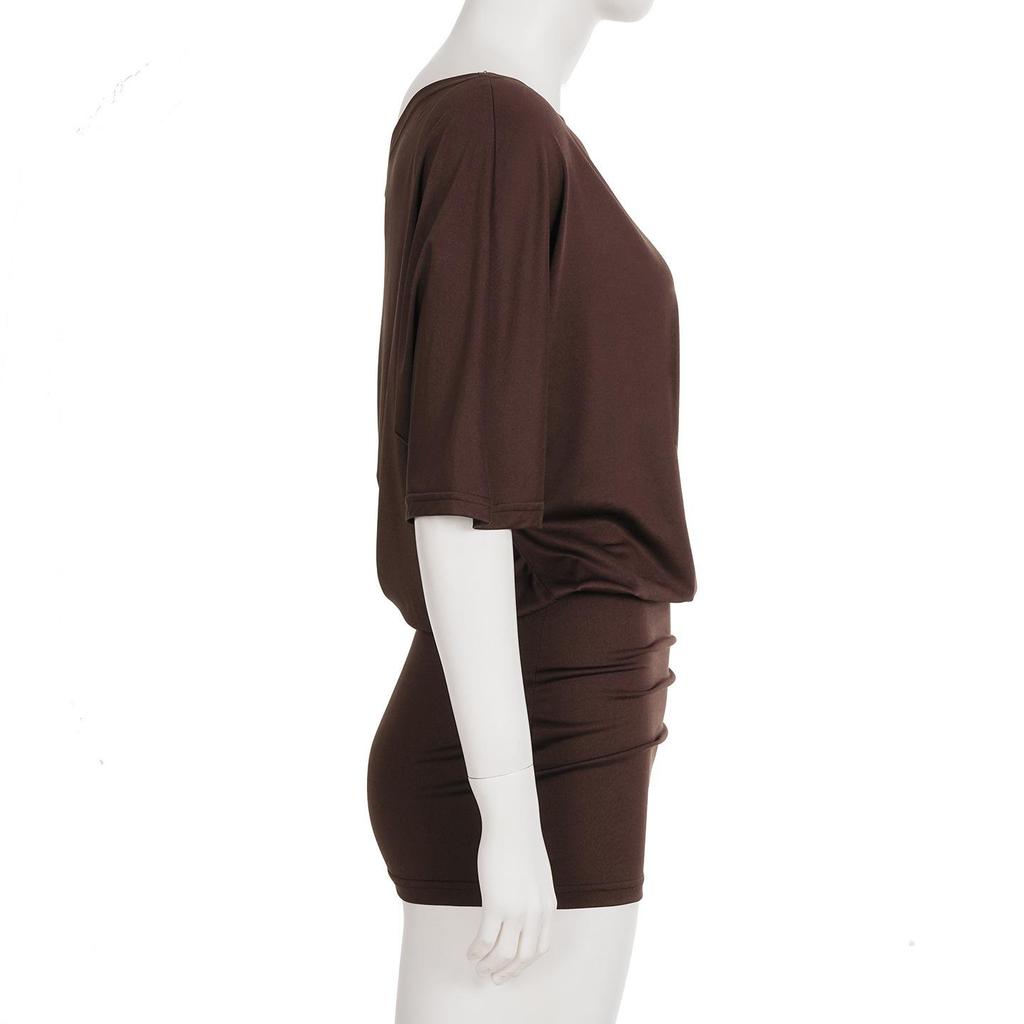 Robe élégante à épaules dénudées et manches chauve-souris - Couleur unie, Coupe ample, Style court drapé pour femmes