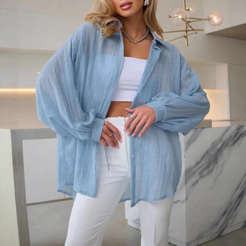 Casual Fashion Loose Women Shirts Long Sleeve Basic Office Blouse Sweet Spring Summer Tops Simple Solid Color Women's Clothing