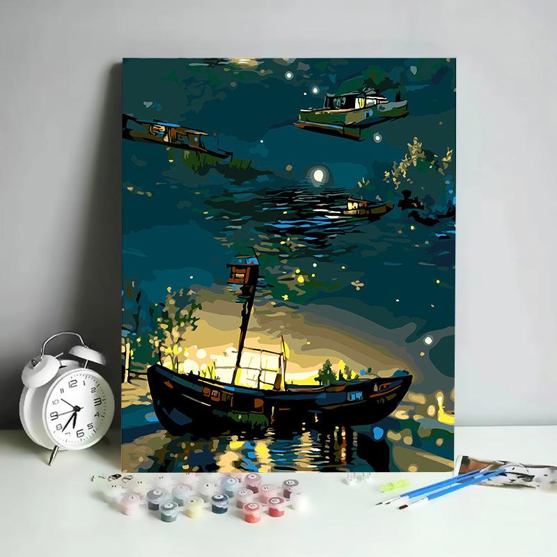 DIY Digital Oil Painting Kit Hand Paint By Numbers Acrylic Landscape Wall Art Birthday Gift