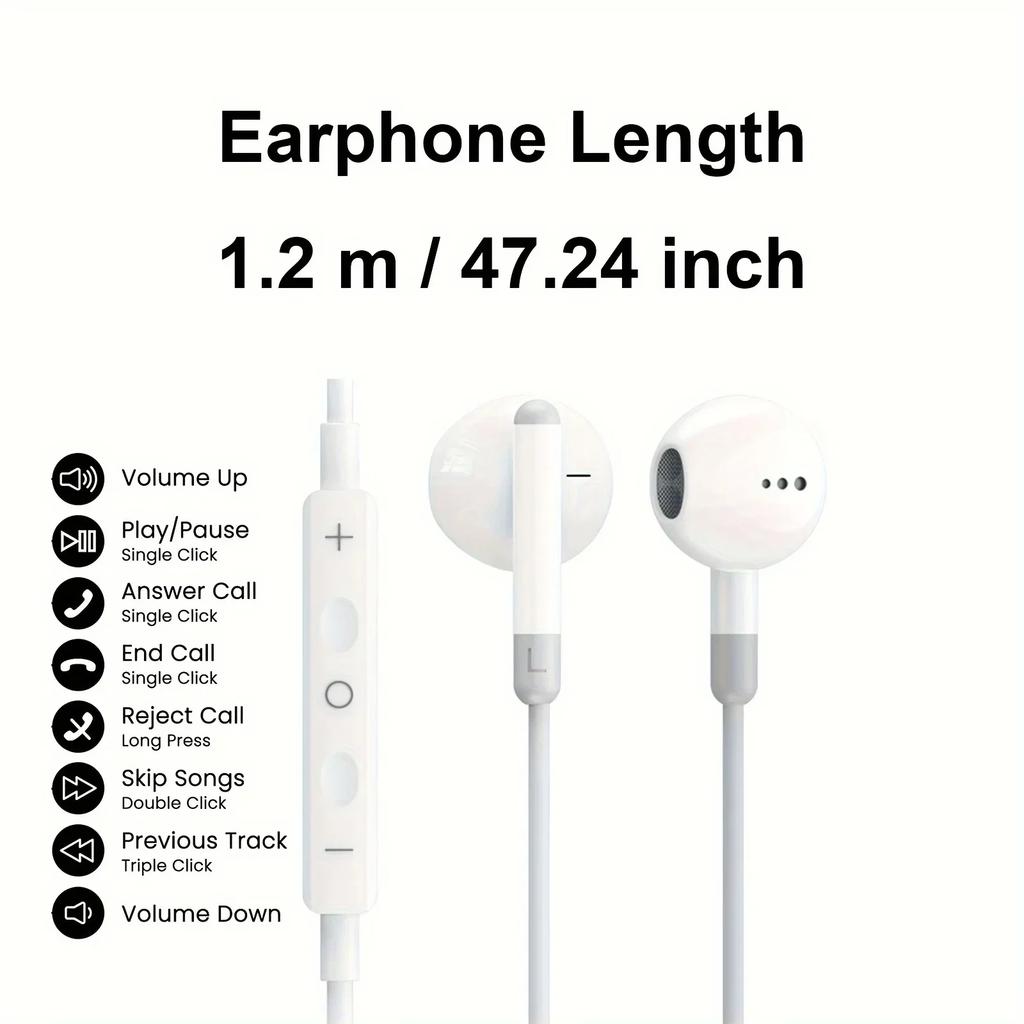 New Half In Ear Wired Earphones With Microphone 3.5mm/Type C For iPhone 16 15 Android Samsung S24 S23 Xiaomi 15 Gaming Headphone