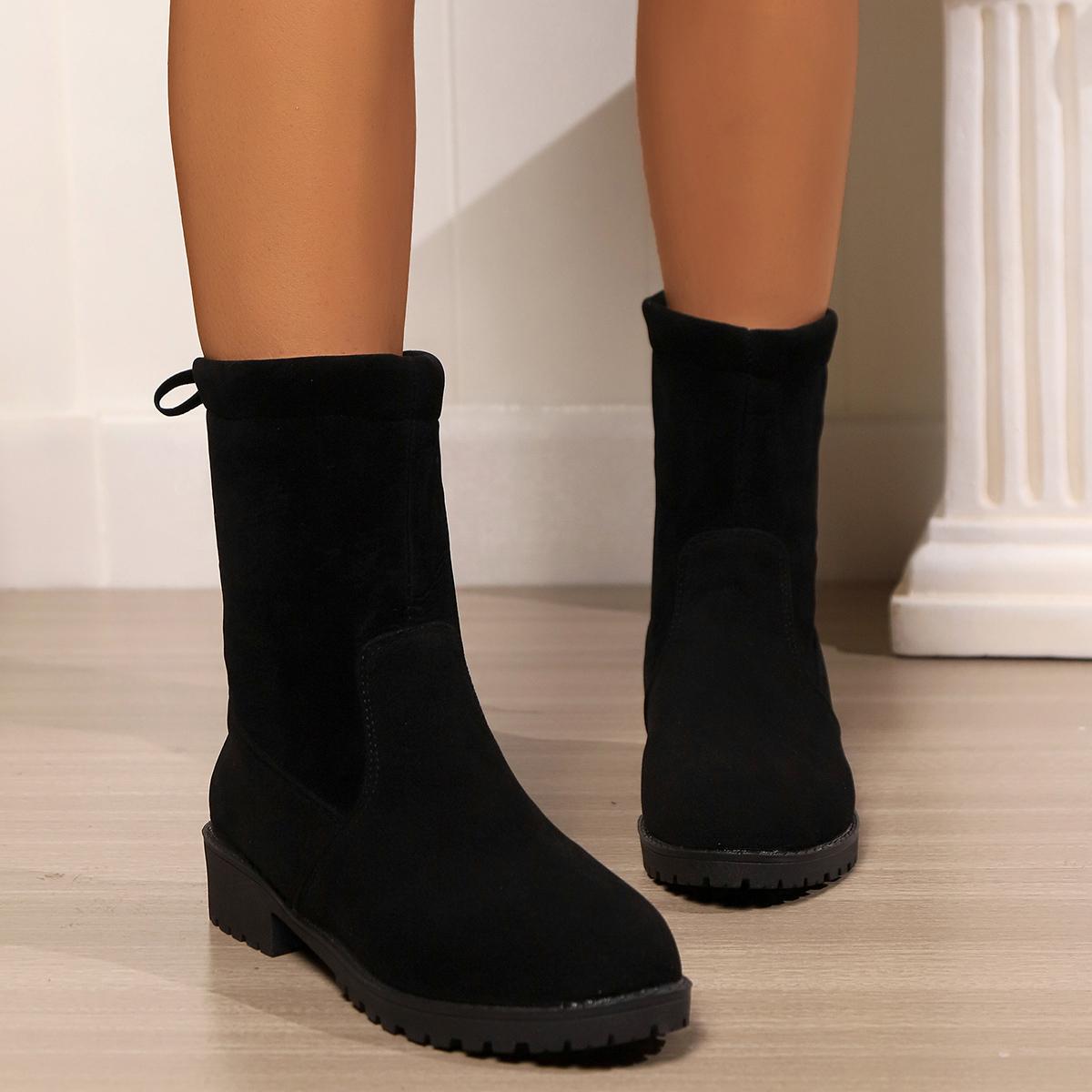 

мода Зима Новые Женские Ботинки Круглый Носок Средний Каблук Обувь для Женщин Платформа До середины икры Современные Ботинки Уличные Противоскользящие На шнуровке Женская Обувь 43 чёрный