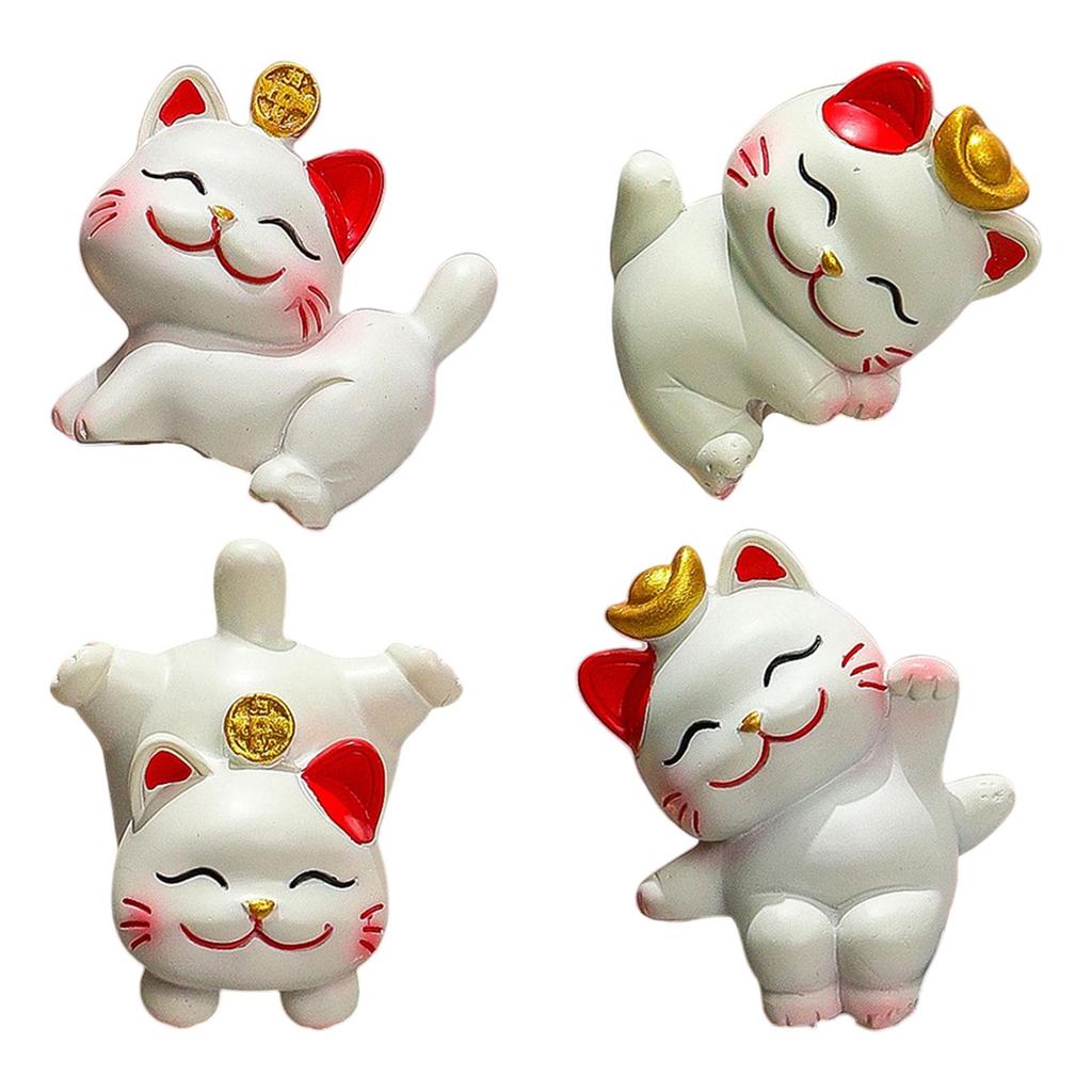 Cute Resin Small Lucky Cat Miniature Cat Figure Desktop Ornament Cat Decoration for Office Desk Car Dashboard