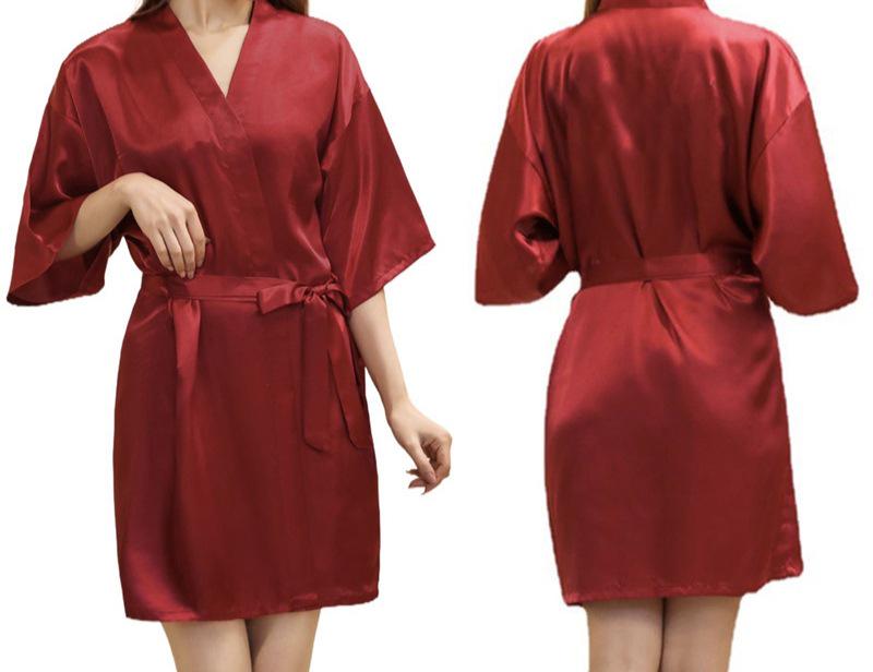 

Women s Satin Kimono Nightgown - Glossy, Solid, Short Summer Bathrobe Extra Extra Large вино красного