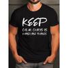 Plus Size Short Sleeve Men's Casual Summer T-Shirt with "Keep Calm Chris is Handling Things" Graphic Print, Regular Fit, Fabric for Daily Life