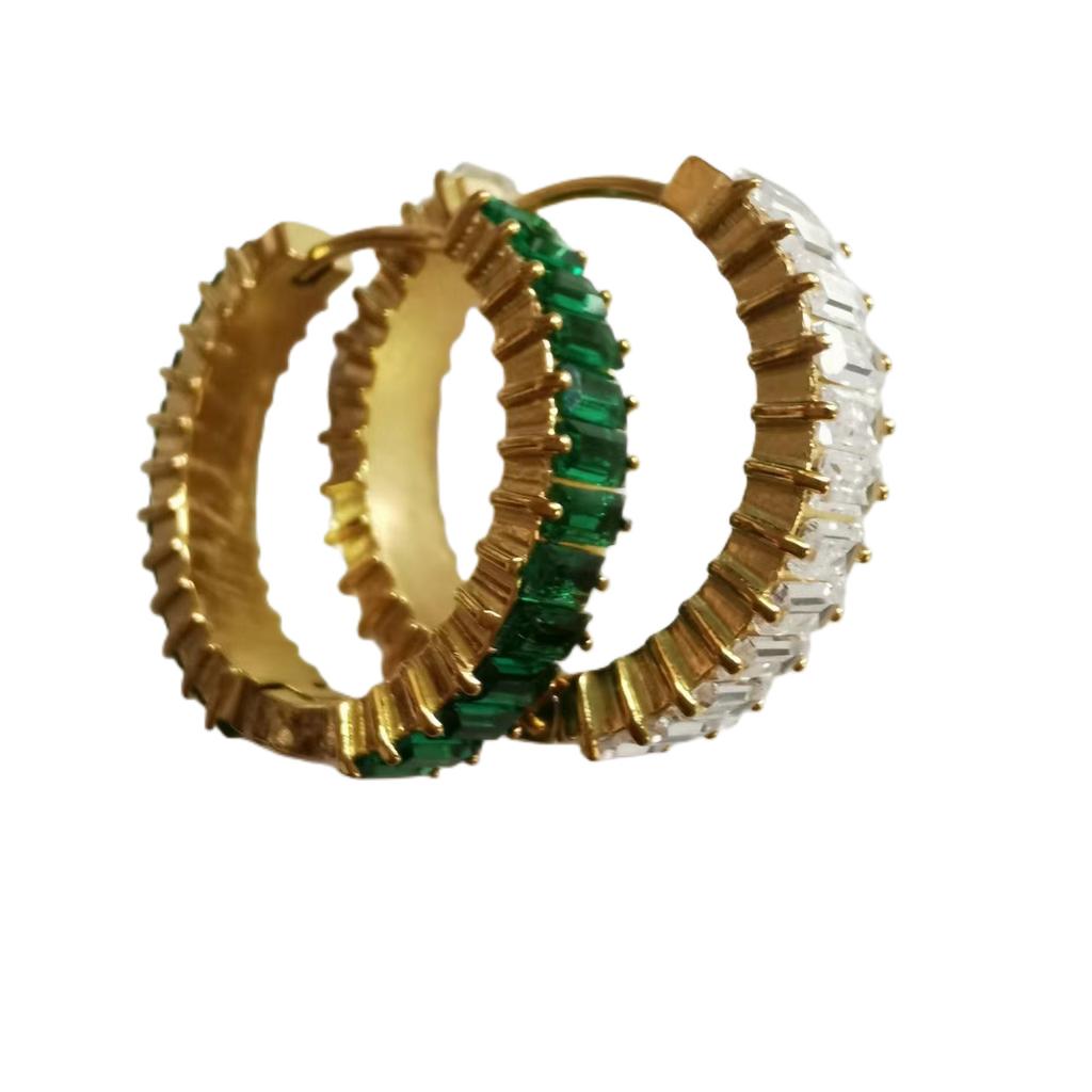 Edelstahl Ohrringe Europa Rechteckige Zirkon Ohrringe Weibliche Trend Persönlichkeit Gold Mode Ohrringe.