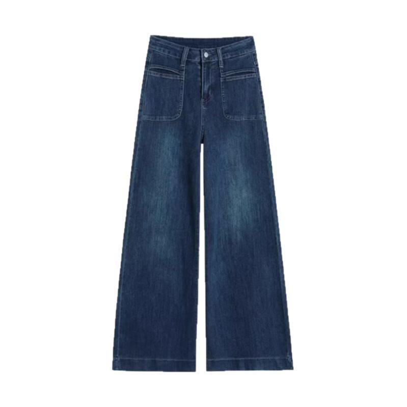 Women's High-Waisted Dark Blue Wide-Leg Jeans for Spring-Summer 2025