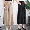 Mom's Summer Plus Size Ice Silk Wide Leg Skirt Pants - Elastic Waist Nine-Point Casual Pants for Women