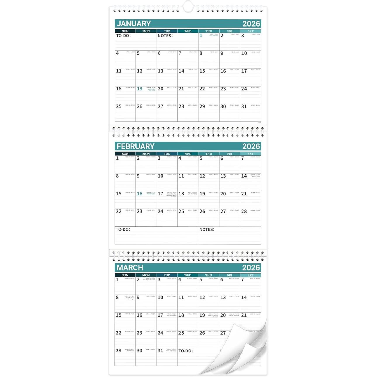 3 Month Calendar 2026-2027 - 2026-2027 Wall Calendar from Jan.2026-Dec.2027, Move-a-Page 3-Month Display Calendar (Folded in a Month), 10.8  x 25.1