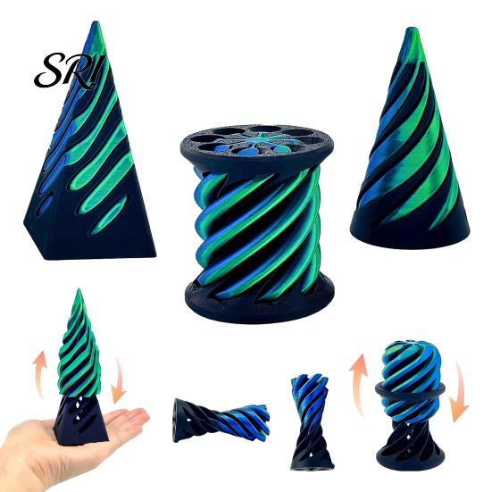Spiral Stress Relief Toy 3Pcs 3D Printed Cone Figurine Impossible Passthrough Sculpture Vortex Thread Anxiety Gadget Illusion Mini Pyramid Cylinder
