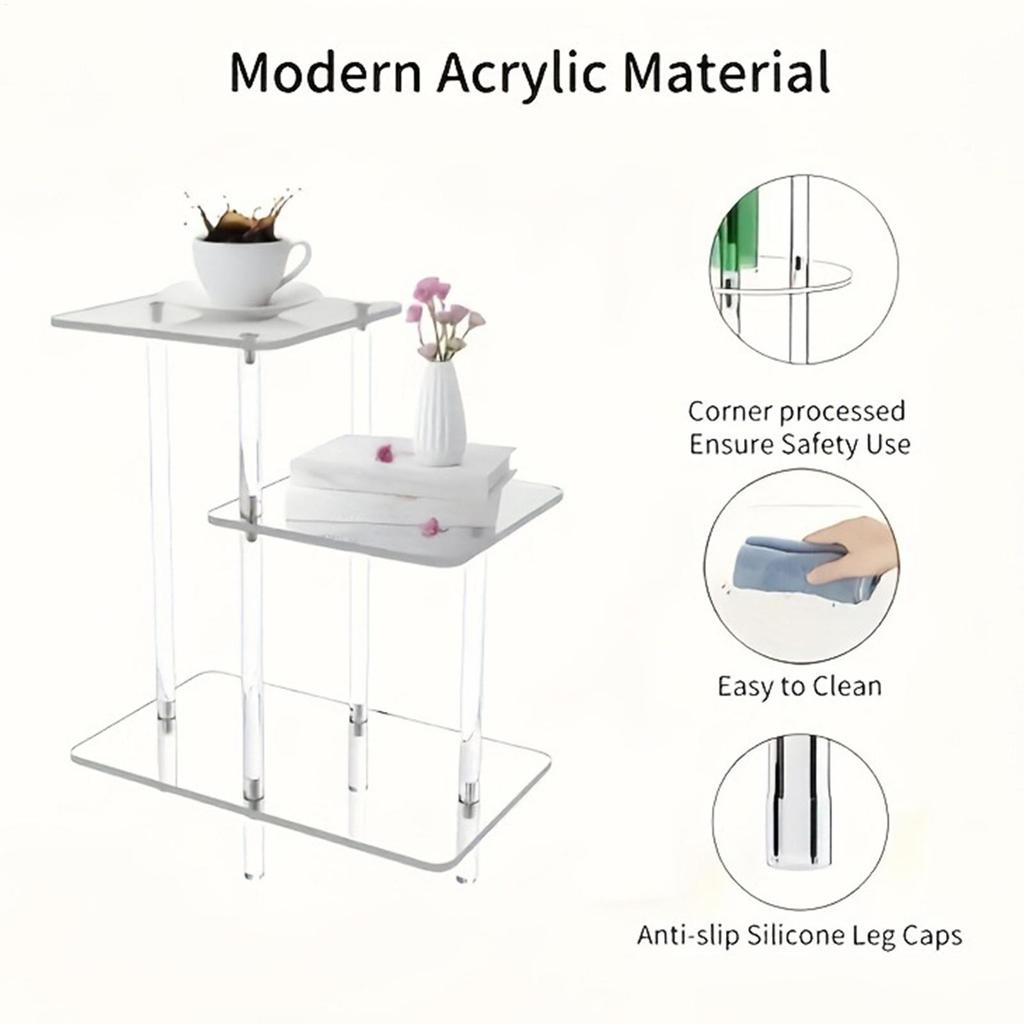 Small Acrylic Table Home Decor Display End Table Clear 3 Layers Nightstand For Home Patio Book Living Room Phone Lobby Hall