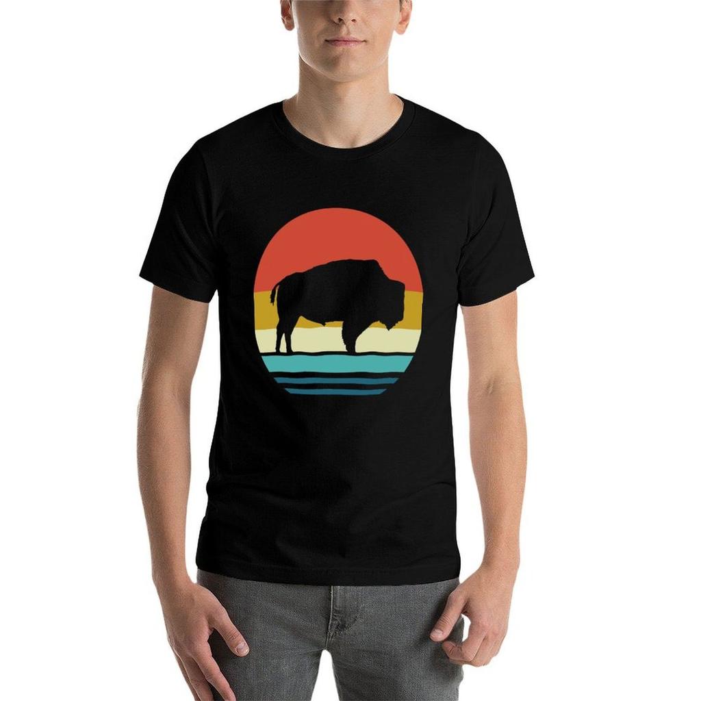 Bison - Vintage Retro Bison – Wild - Bison , Gifts T-Shirt T Shirt Custom Print Cotton T Shirts Man 100% T-Shirt