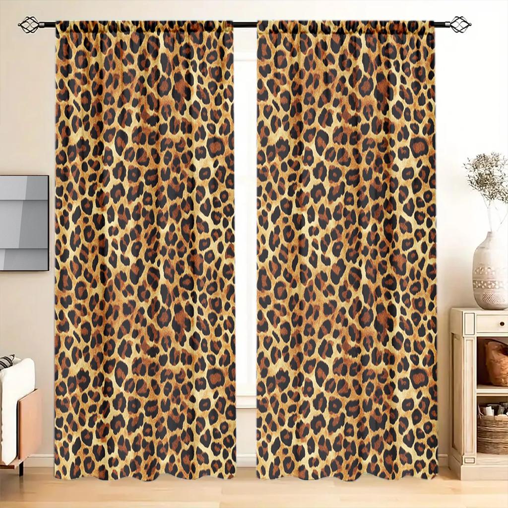 Leopard Print Elements Printed Curtain Home Decor Window Treatment Bedroom Office Kitchen Curtains Set Of 2 Made Polyester With Rod Pocket Sleeping