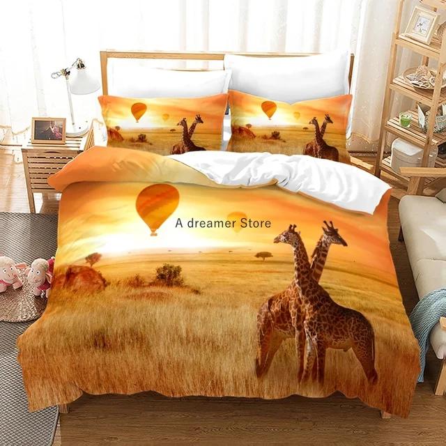 African Animals Giraffe Sunset Bedding Set 3D Duvet Cover Set Bedspread For Boys Girls Kids Home Textiles Microfiber Bedspread