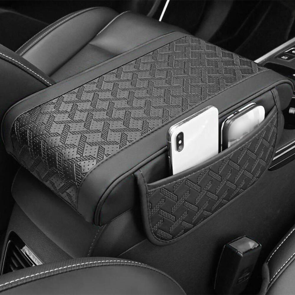Leather Car Armrest Mat With Side Storage Pockets For Sedans And SUVs Arm Rest Mat Center Console Protector Cover Interior
