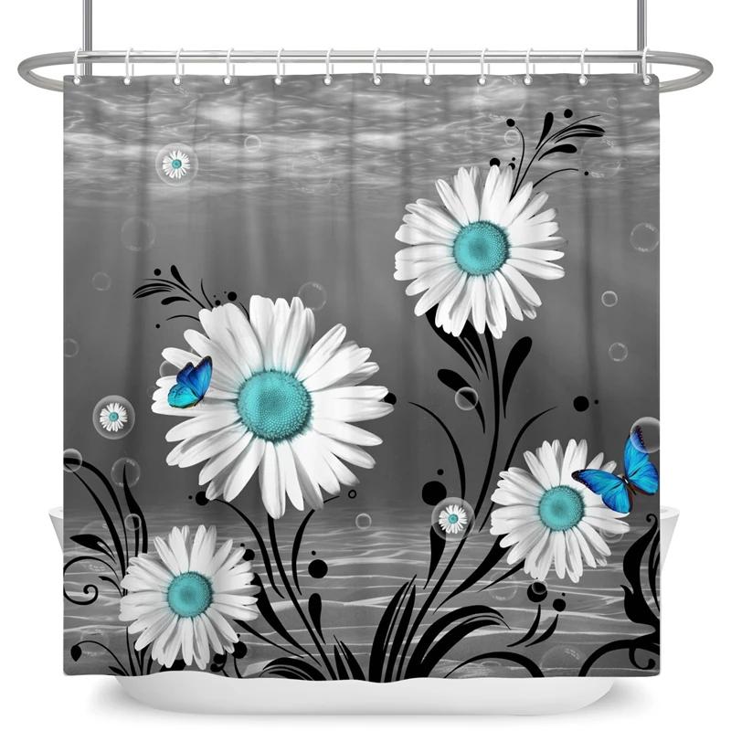 Elegant Flowers Shower Curtain Colorful Floral Shower Curtain Waterproof Polyester Bathroom Curtains Bathtub Decor with 12 Hooks