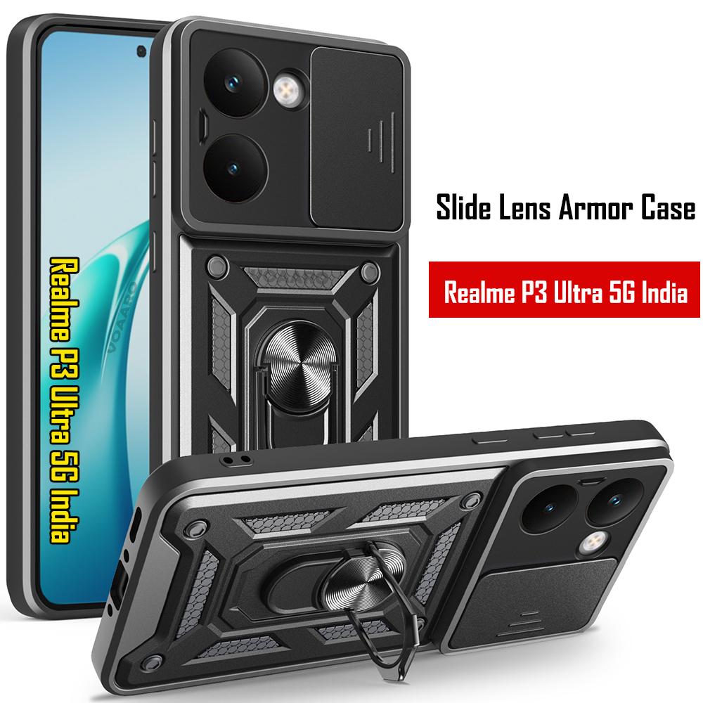 Slide Lens Armor Funda for OPPO Realme P3 Ultra India Case for Realme P3 Ultra Case Magnetic Ring Stand Holder Shockproof Cover