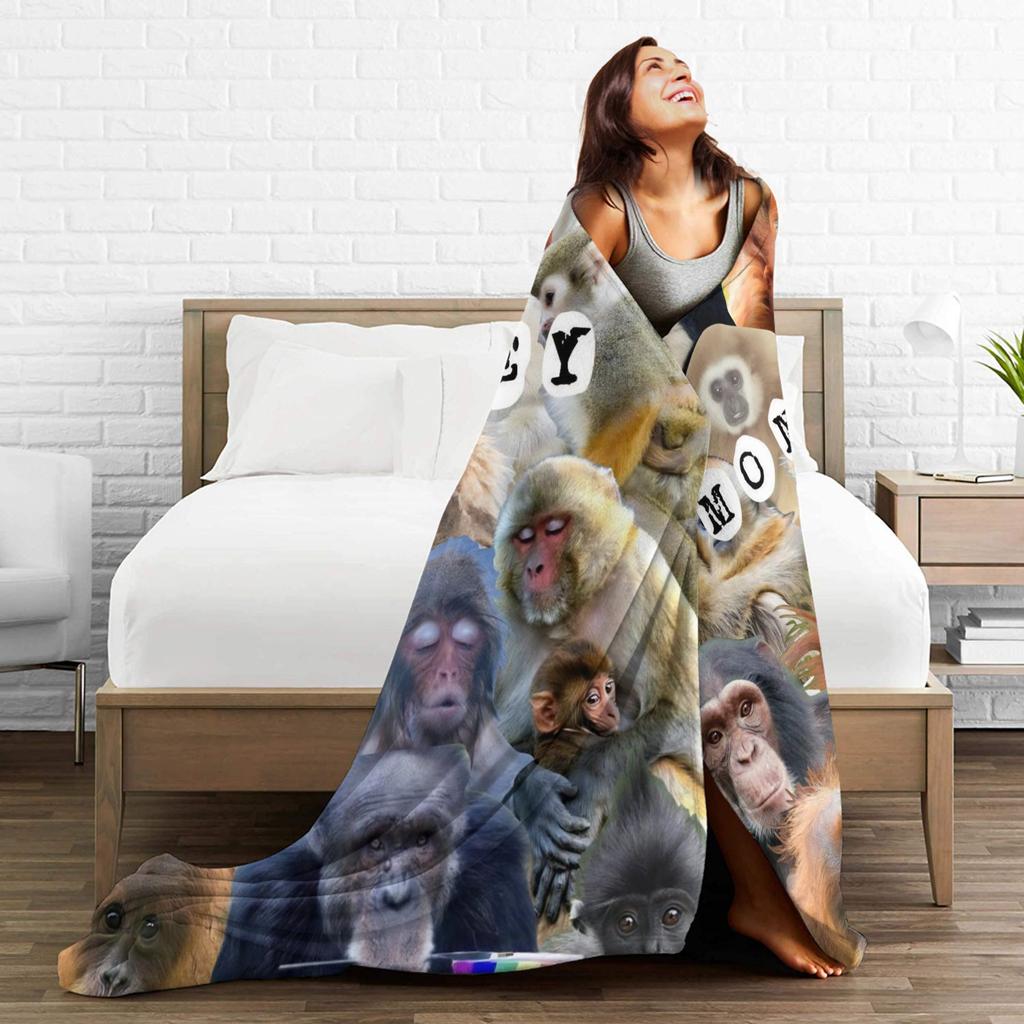 Monkey Face Blanket Multi-size Warm Cozy Fluffy Throw Blankets for Couch Sofa and Bed