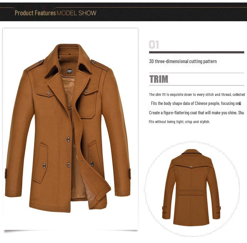 Men's Slim Fit Woolen Trench Coat - Thickened Winter Overcoat and Jacket, Plus Sizes Available