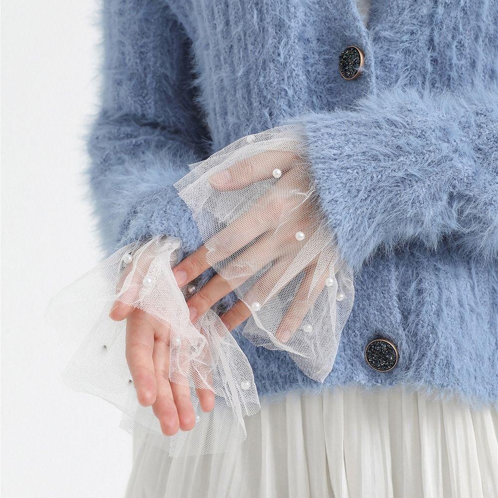 

Фальшиві рукава з перламутровою сіткою Фальшиві манжети 1 пара знімних манжетів Грілки для зап’ястя Фальшиві рукави чорний