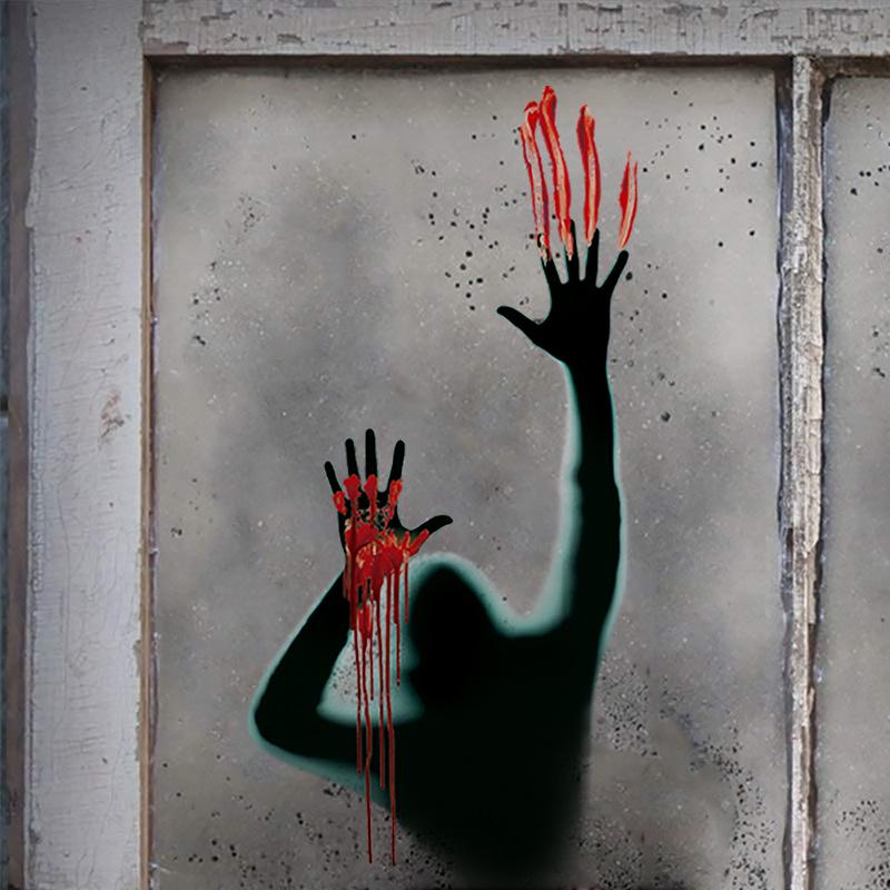 Halloween Red Blood Hand Wall Stickers - Self-Adhesive Decor for Bedroom & Living Room
