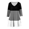 Women's Fashion Casual V-Neck Striped Plaid Print Pocket Three-quarter Sleeve Dress