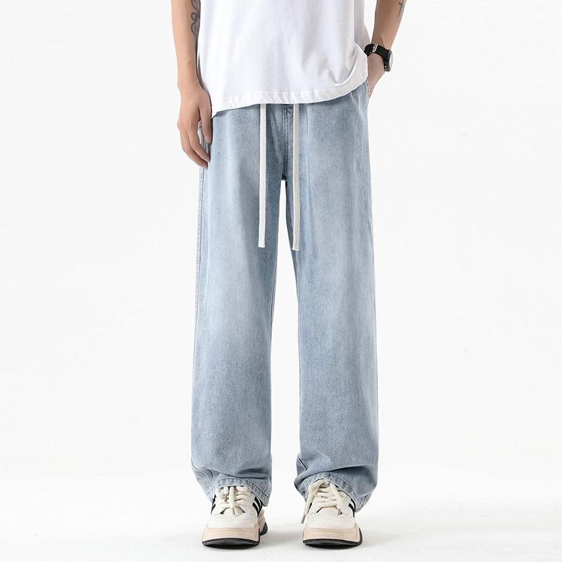 Mote Herre Baggy Jeans Løse Rette Koreansk Mote High Street Casual Daglig Sleping Vide Ben Bukser