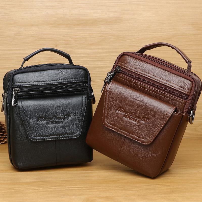 Genuine Leather Men's Messenger Bag 7-inch Mini One-shoulder Small Bag Multifunctional Backpack Cowhide Casual Men's Bag Handbag