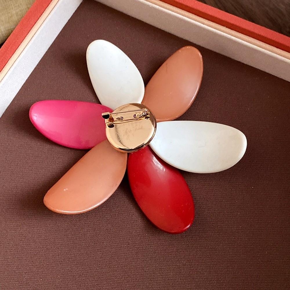 Glass Acrylic Big Flower Badge Pin Exaggerated Vintage Colors Clothes Pin  Girls