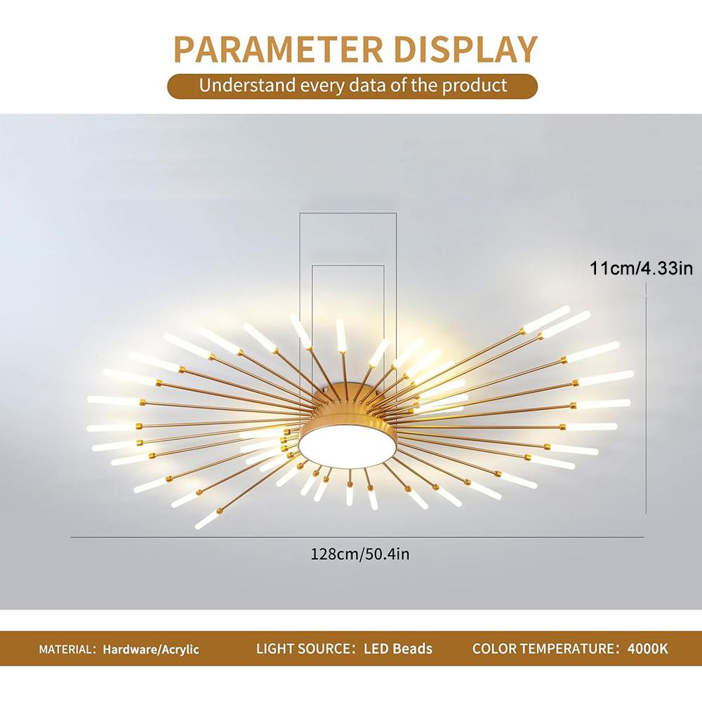 

Золотые 42 плафона Подвесные светильники без диммирования Креативная люстра в виде фейерверка Современный потолочный светильник для гостиной Выставочный зал Спальня 42+1 heads